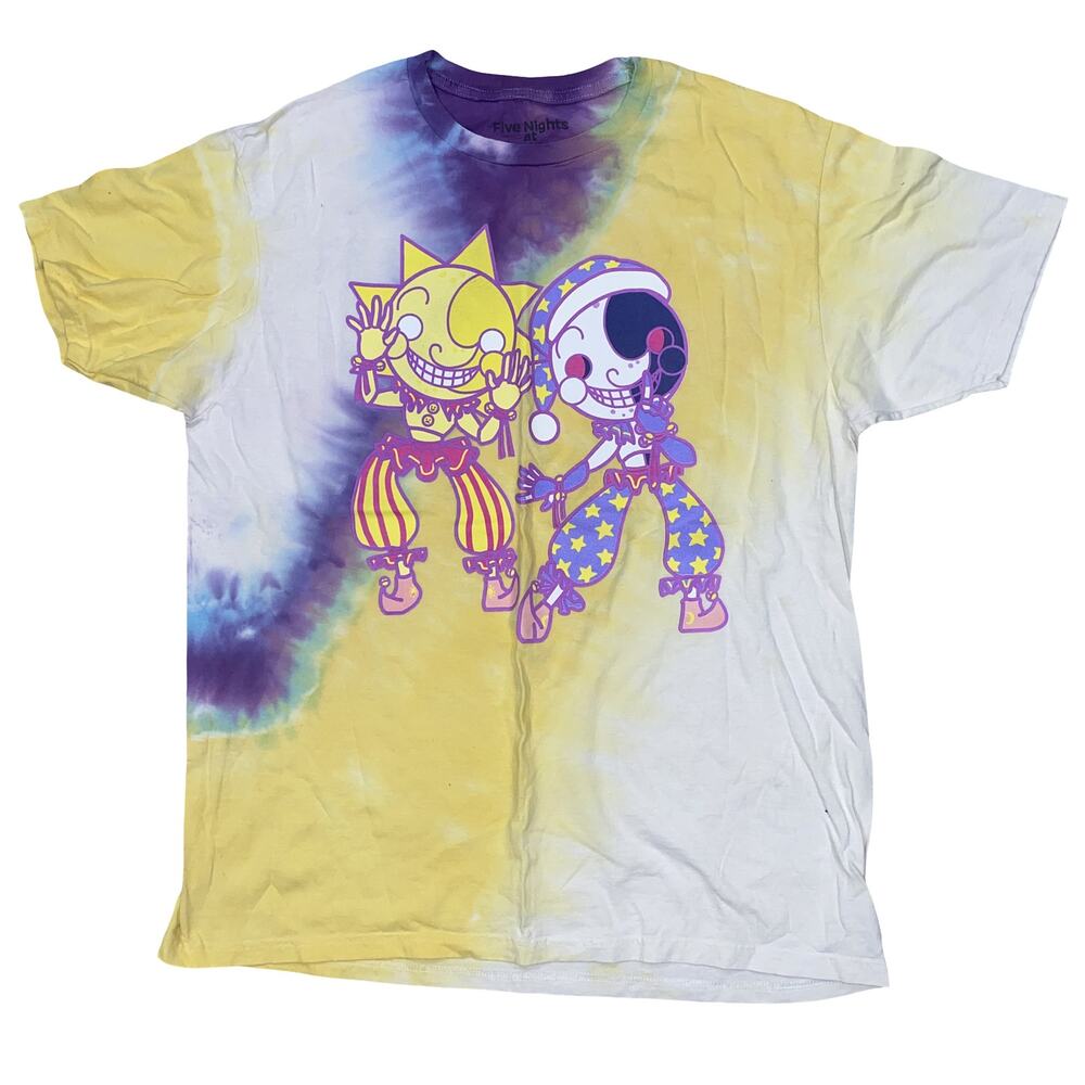 Five Nights at Freddy's Cotton Tie Dye T-Shirt Purple Yellow White Size Large